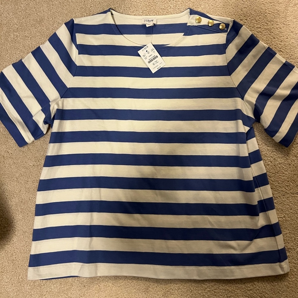 NWT J. Crew Nautical Striped Tee with Button Accents - Picture 4 of 6